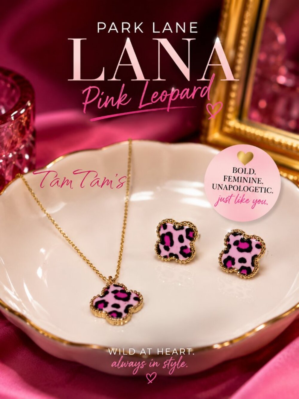 Park Lane Pink Leopard Lana Icon Earrings and Necklace Set